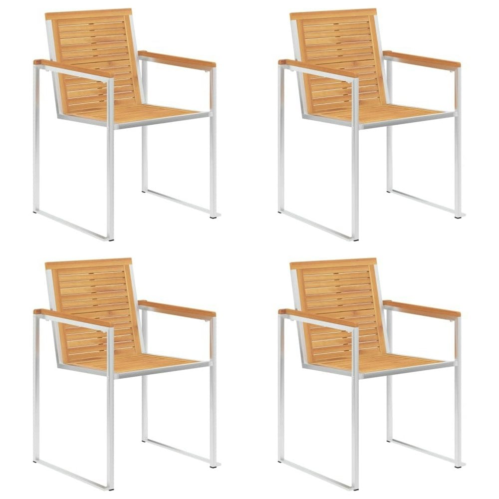 Berkfield Garden Chairs 4 pcs Solid Teak Wood and Stainless Steel