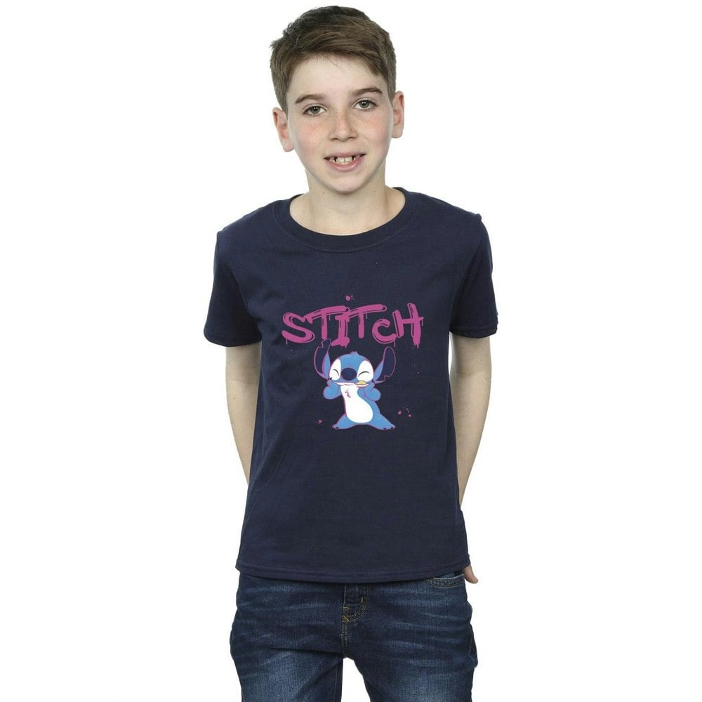 Disney Boys Lilo And Stitch Graffiti T-Shirt - Navy Blue