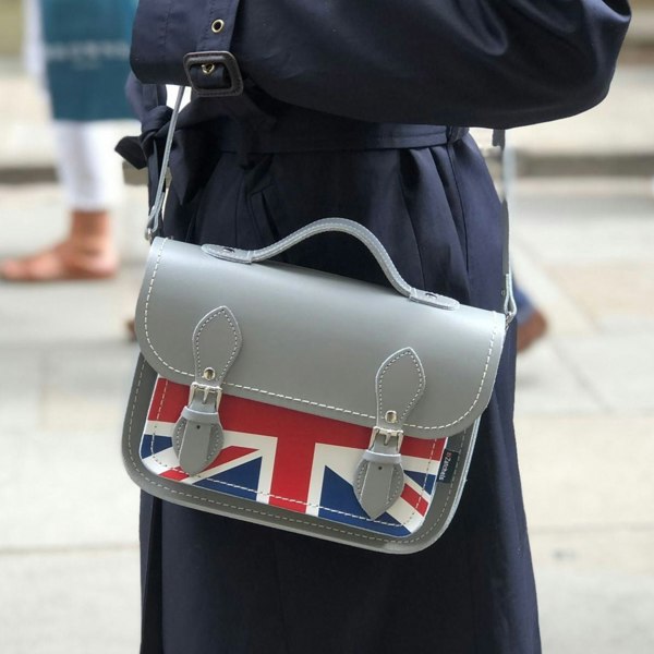 Zatchels Union Jack Midi Satchel - Ghost Grey