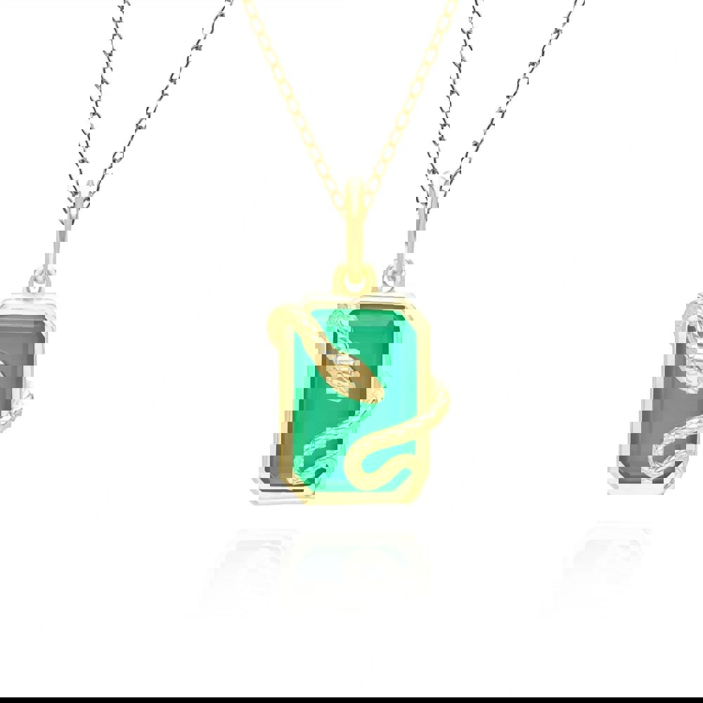 270P034901925 Grand Deco Green Chalcedony Snake Wrap Pendant in Gold Plated Sterling Silver Front