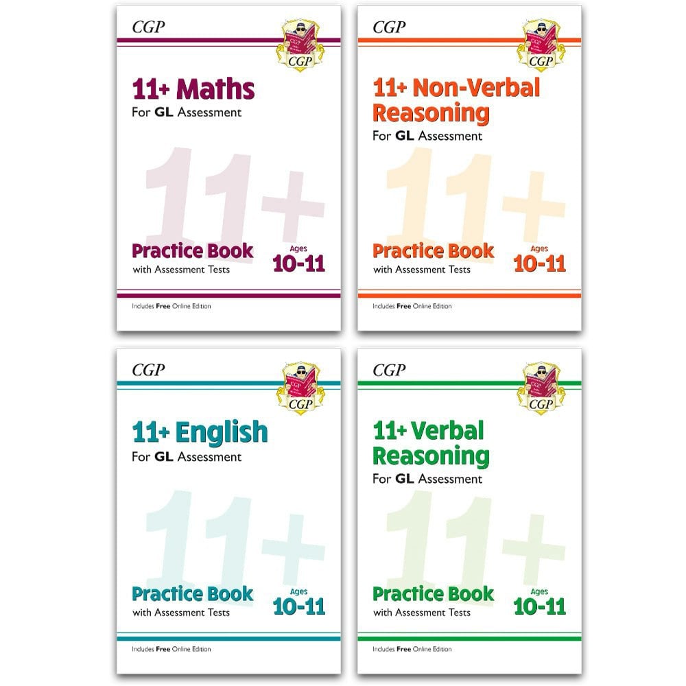 11+ GL Ages 10-11 Practice Book & Assessment Tests 4 Books Set: English, Maths, Verbal and Non-Verbal Reasoning
