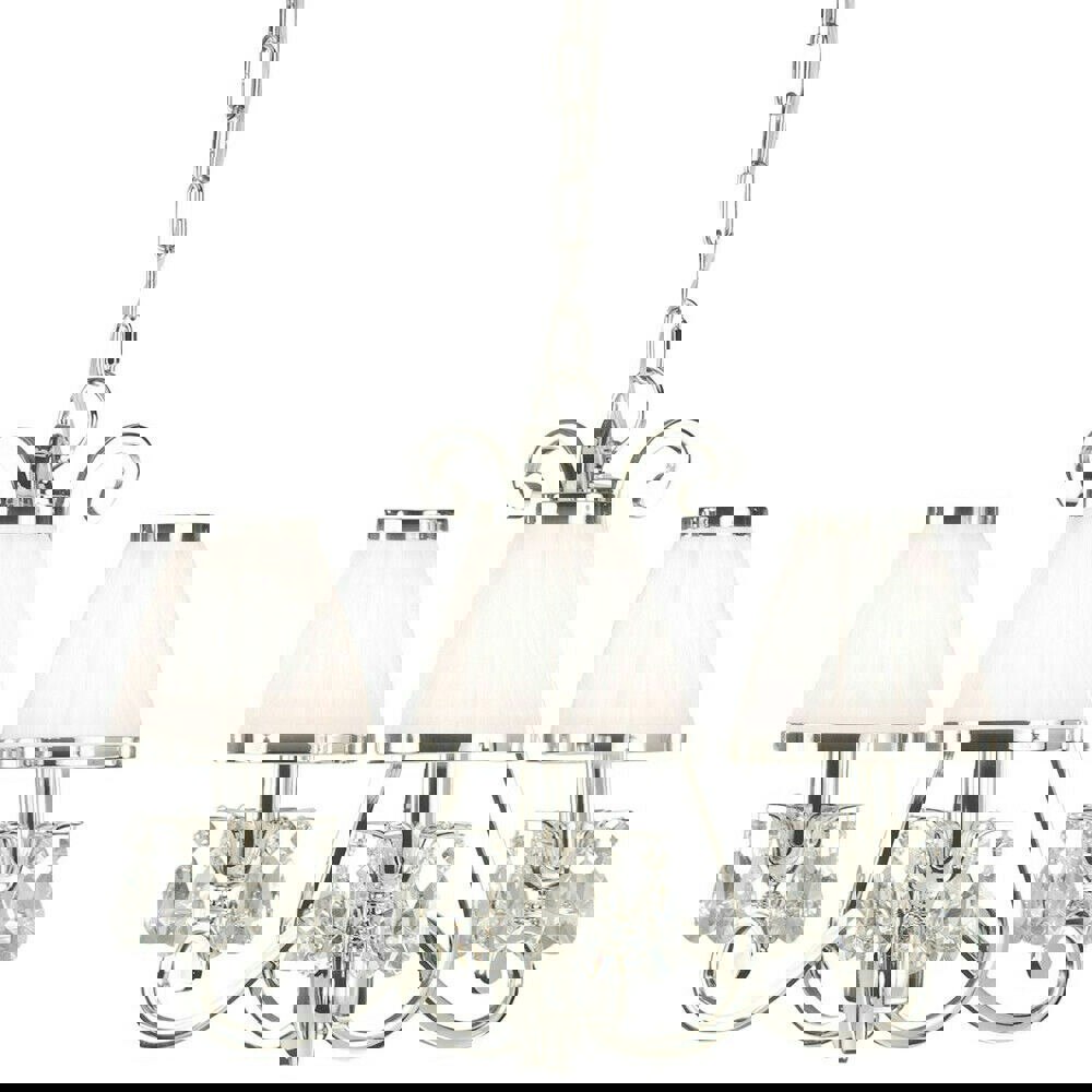 Esher Ceiling Pendant Chandelier Nickel Crystal & White Shades 3 Lamp Light Loops