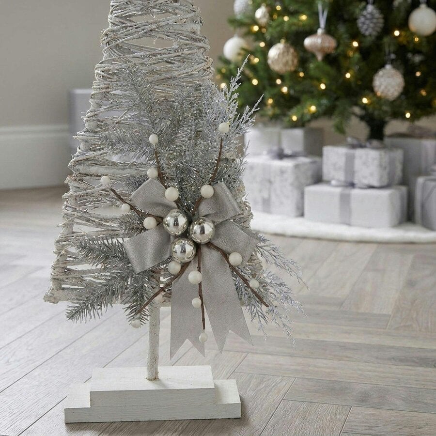 Garden Greatness White Wood Twig Tree Ornament with Bow
