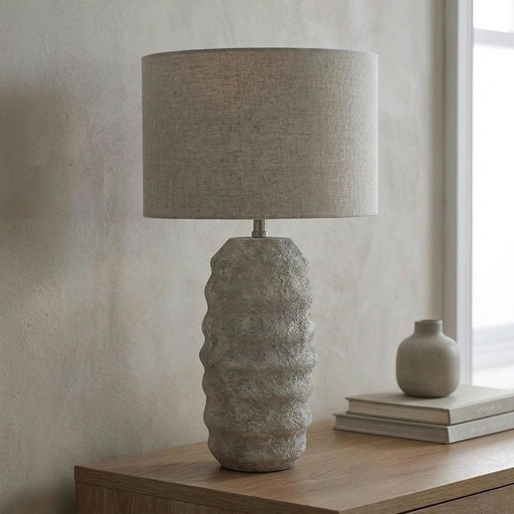 Garden Greatness Sculptural Wavy Concrete Stone Table Lamp