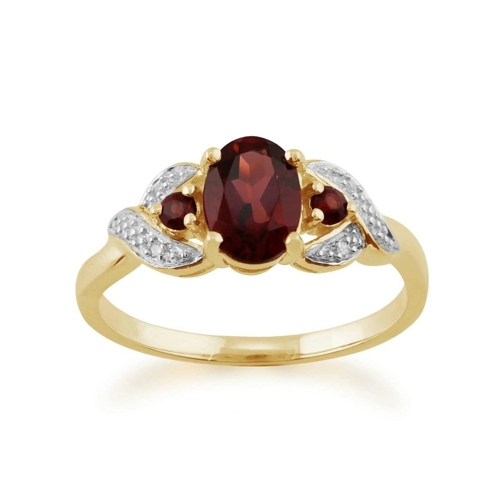 Gemondo Classic Oval Mozambique Garnet & Diamond Ring in 9ct Yellow Gold