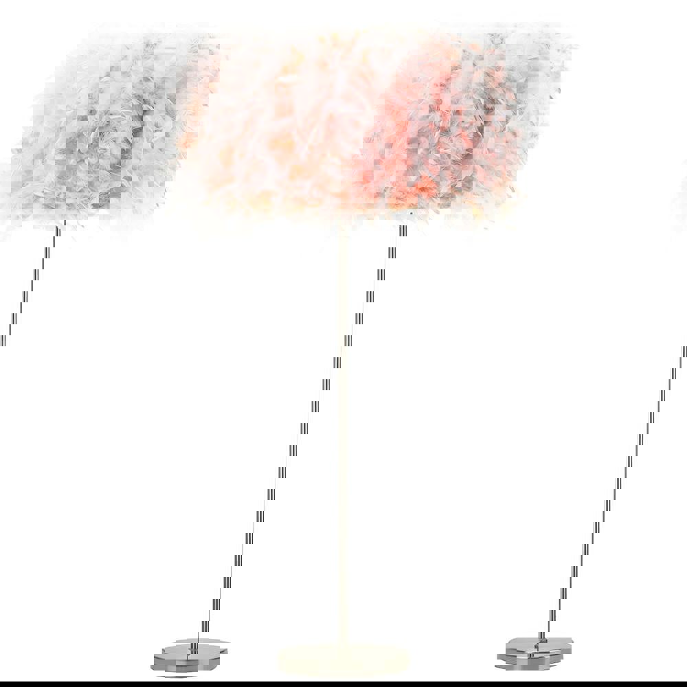 Modern and Chic Real Pink Feather Floor Lamp with Satin Nickel Base and Switch Image 1