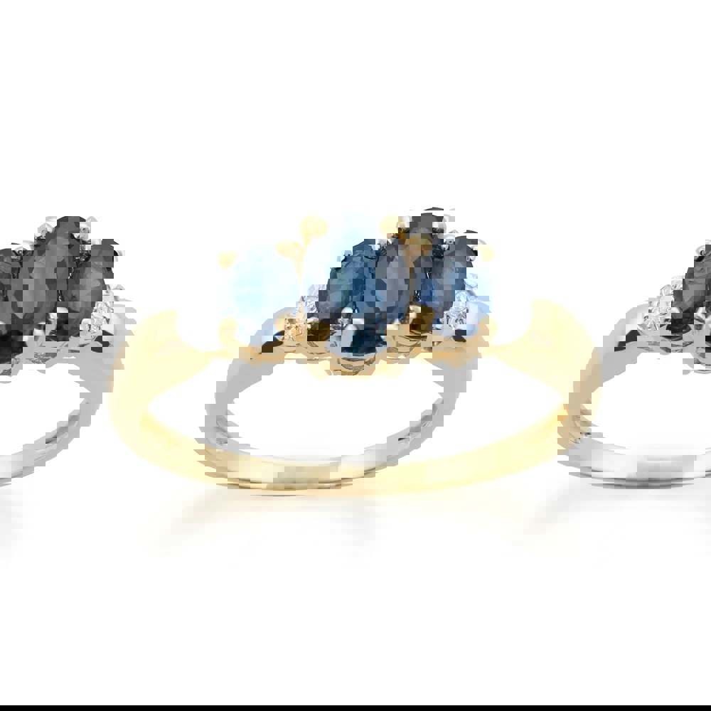 Classic Oval Sapphire & Diamond Trilogy Ring in 9ct Yellow Gold