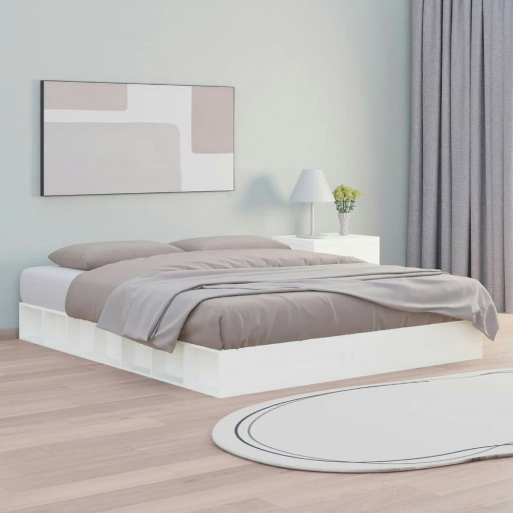 Berkfield Bed Frame White 150x200 cm King Size Solid Wood
