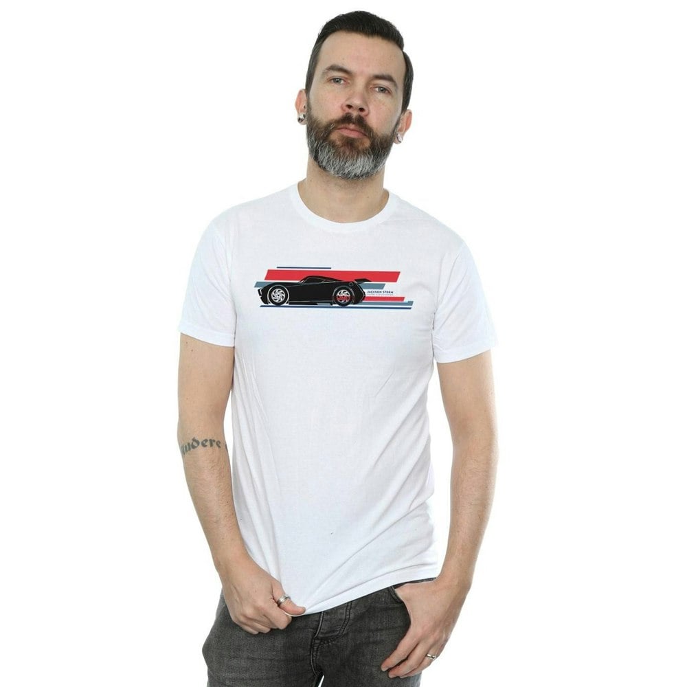 Disney Mens Cars Jackson Storm Stripes T-Shirt - White