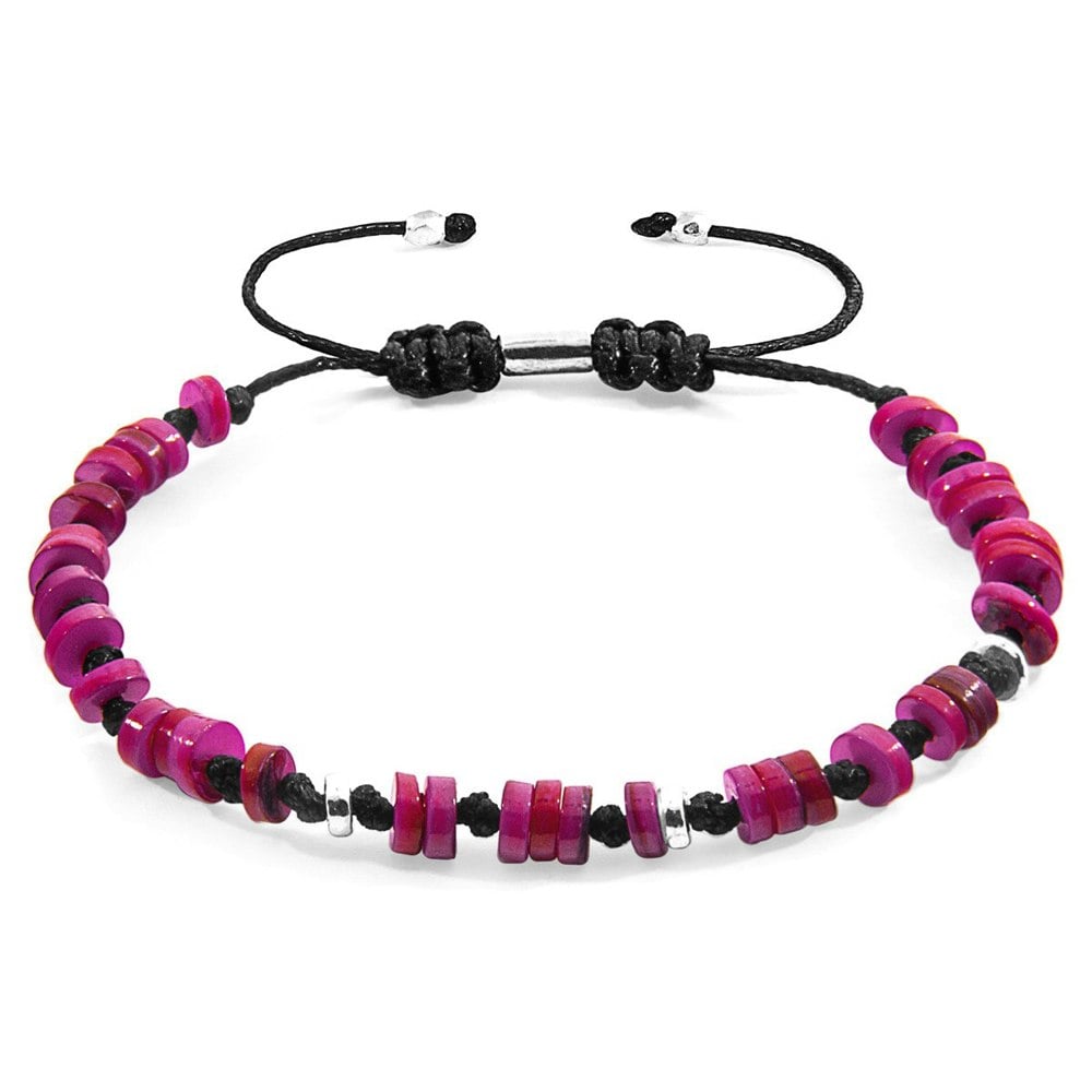 Anchor & Crew Pink Hailey Silver and Freshwater Shell SKINNY Macrame Bracelet