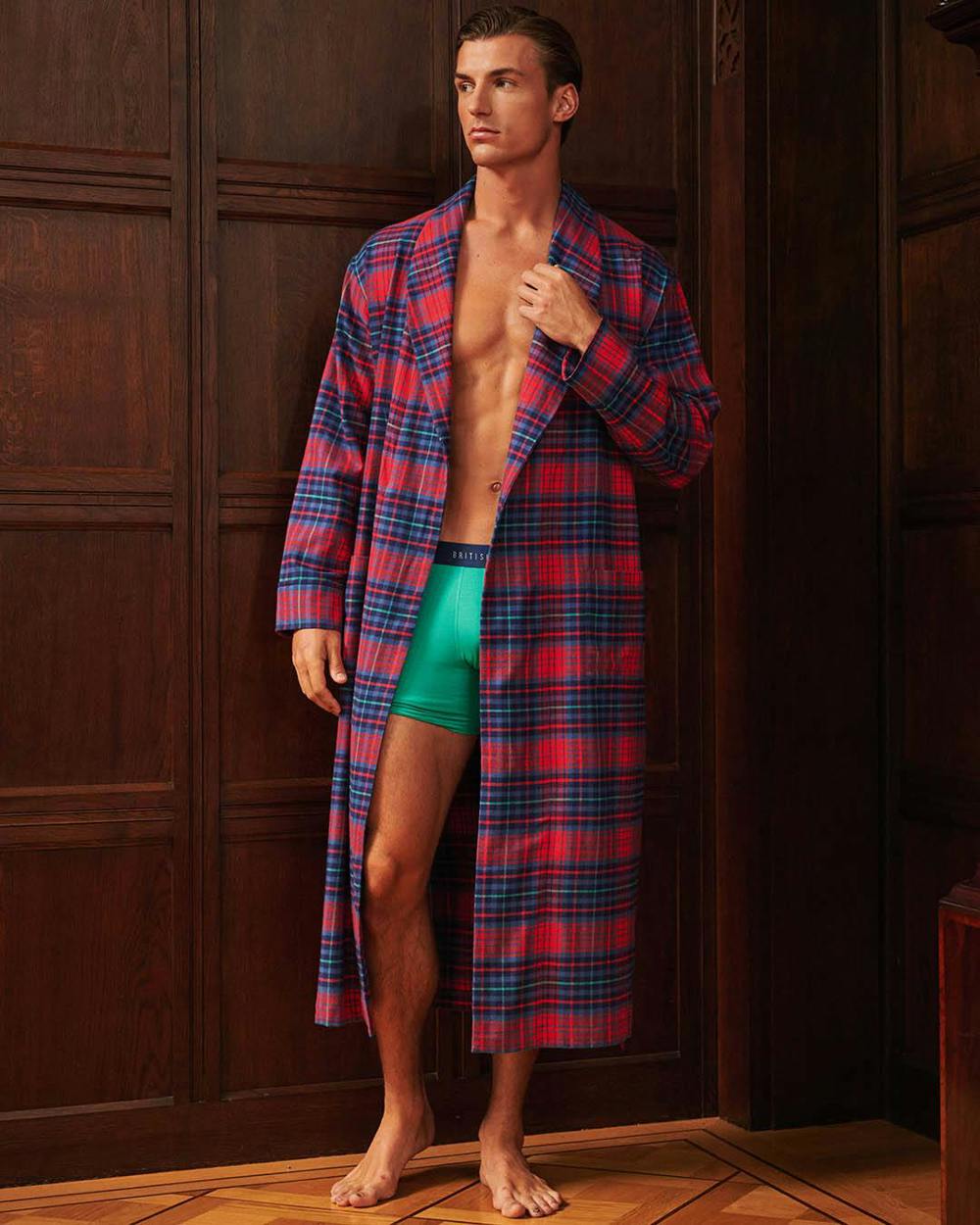 British Boxers Men's Brushed Cotton Dressing Gown – Iona Red Tartan
