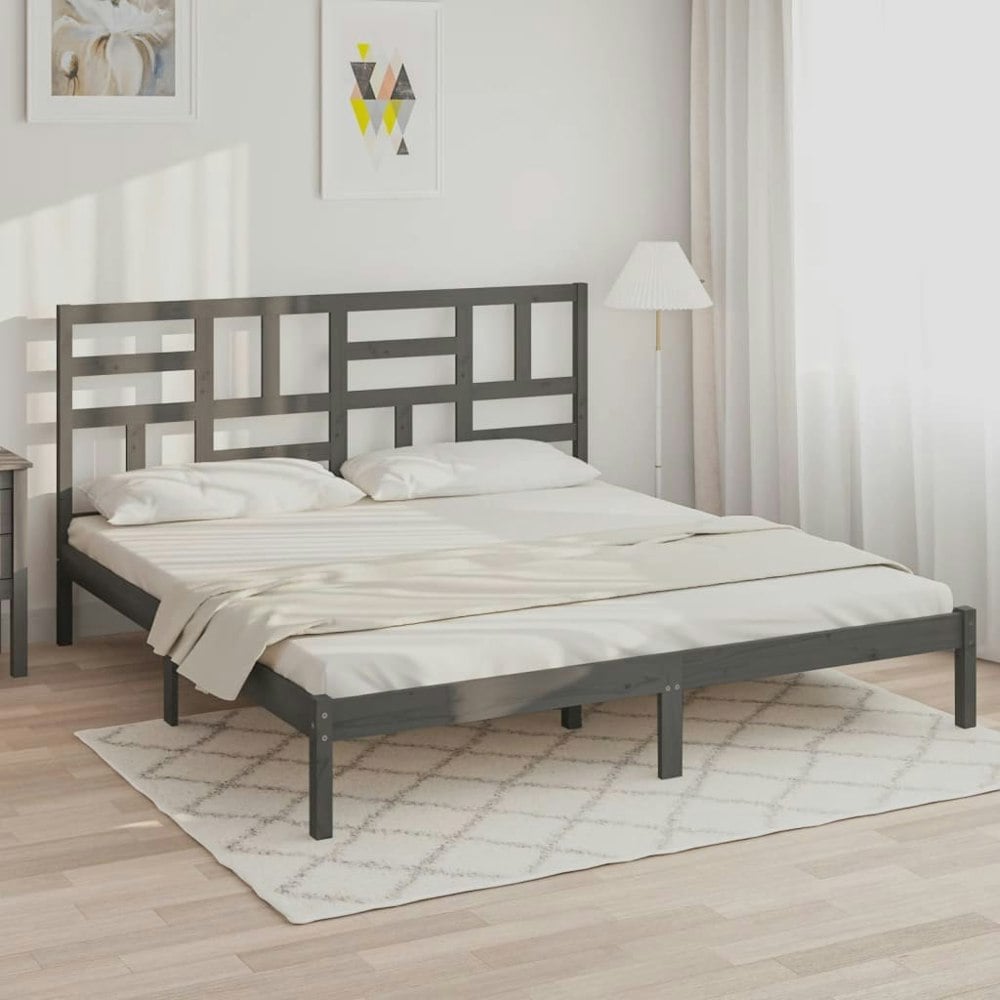 Berkfield Bed Frame Grey Solid Wood 200x200 cm