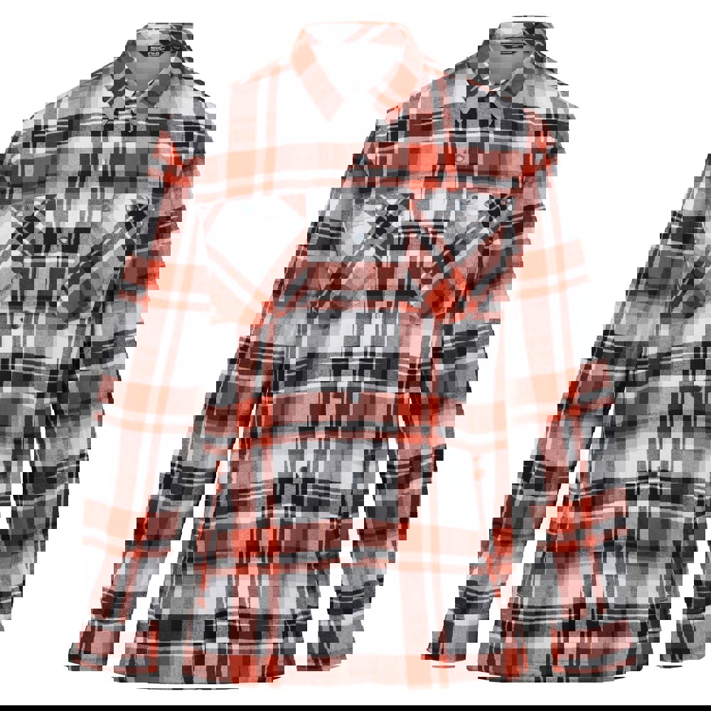 Regatta Mens Thamos Checked Long-Sleeved Shirt - Burnt Henna/Storm Grey