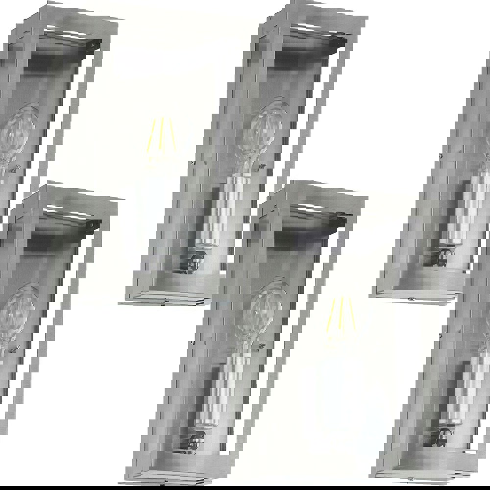 2 PACK IP44 Outdoor Wall Light Stainless Steel Box 1x 60W E27 Porch Lamp Loops