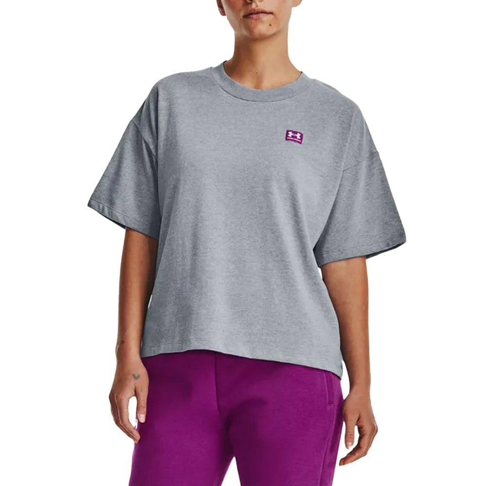 Under Armour Womens Logo Heavyweight Oversized T-Shirt - Grey
