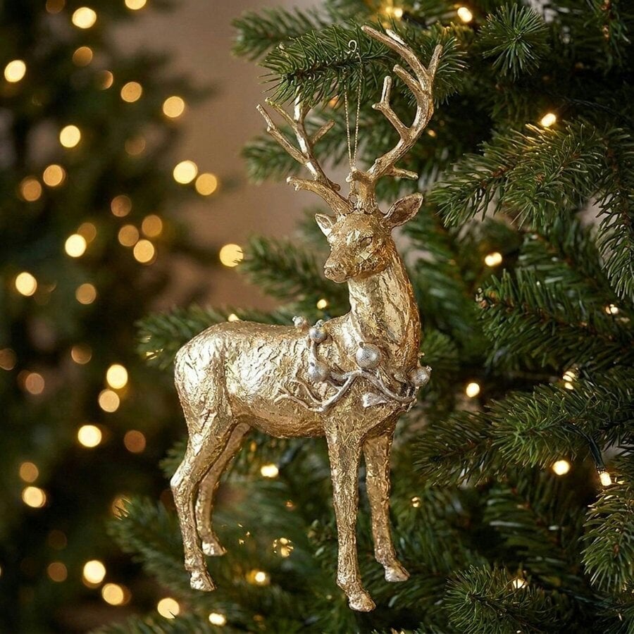 Garden Greatness Standing Gold Stag With Baubles