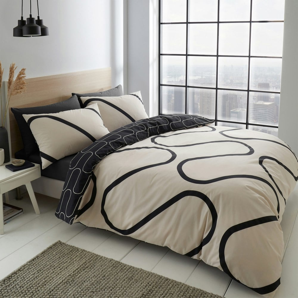 Catherine Lansfield Linear Curve Geometric Reversible Duvet Cover Set