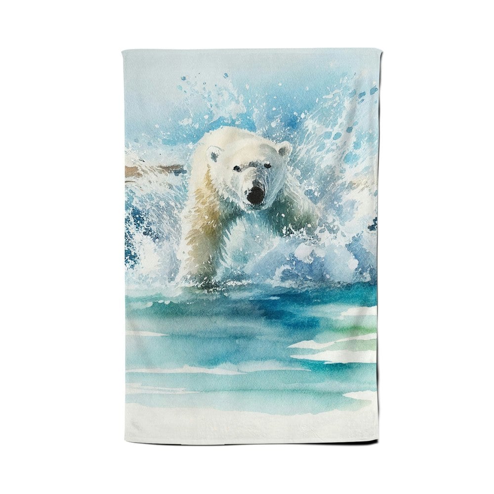 Warren Reed Hunting Polar Bear Watercolour Tea Towel
