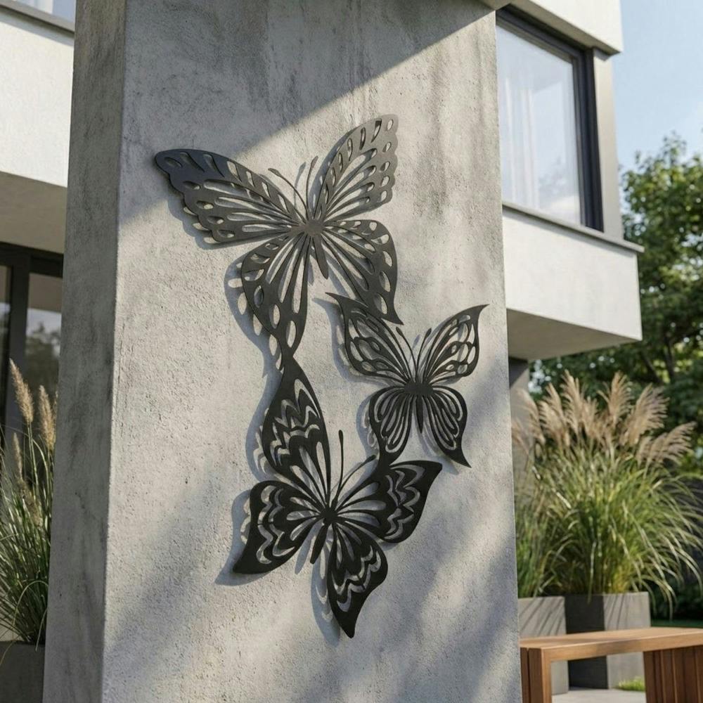 Garden Greatness Triple Metal Butterfly Mural Garden Wall Art
