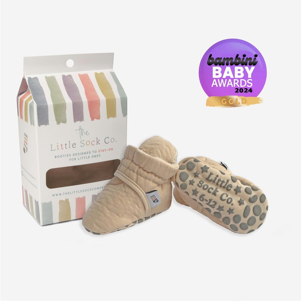 Little Sock Co. Stay-on, Non-Slip Linen Bootie in Sand - Perfect pram Slipper or Baby Carrier boot
