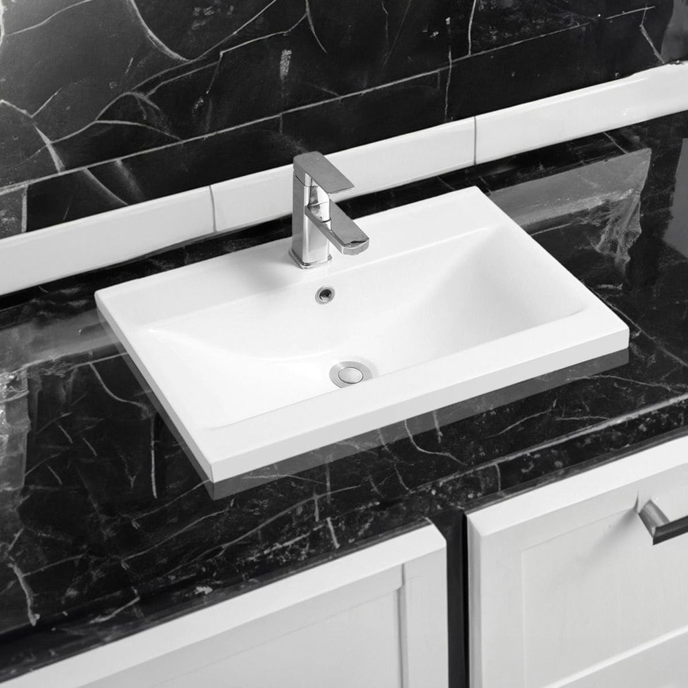 Limoge 5004 Ceramic 61cm Mid-Edge Inset Basin with Dipped Bowl