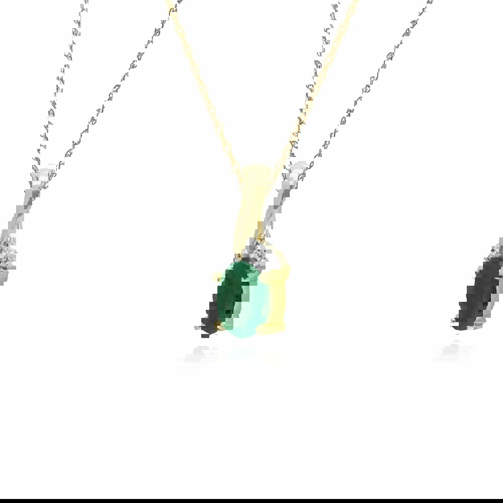 135P1898029 Classic Oval Emerald & Diamond Twisted Bale Pendant in 9ct Yellow Gold 2