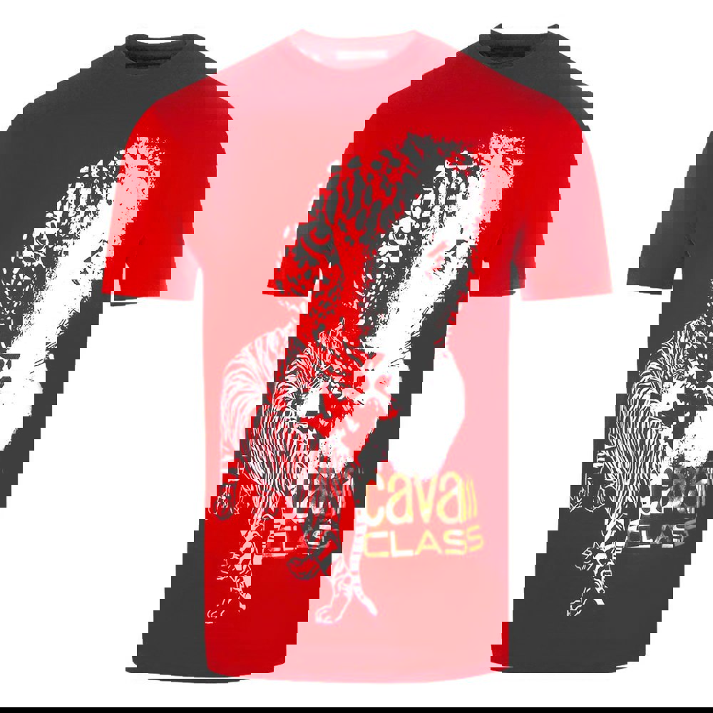Cavalli Class Large Tiger Design Red T-Shirt