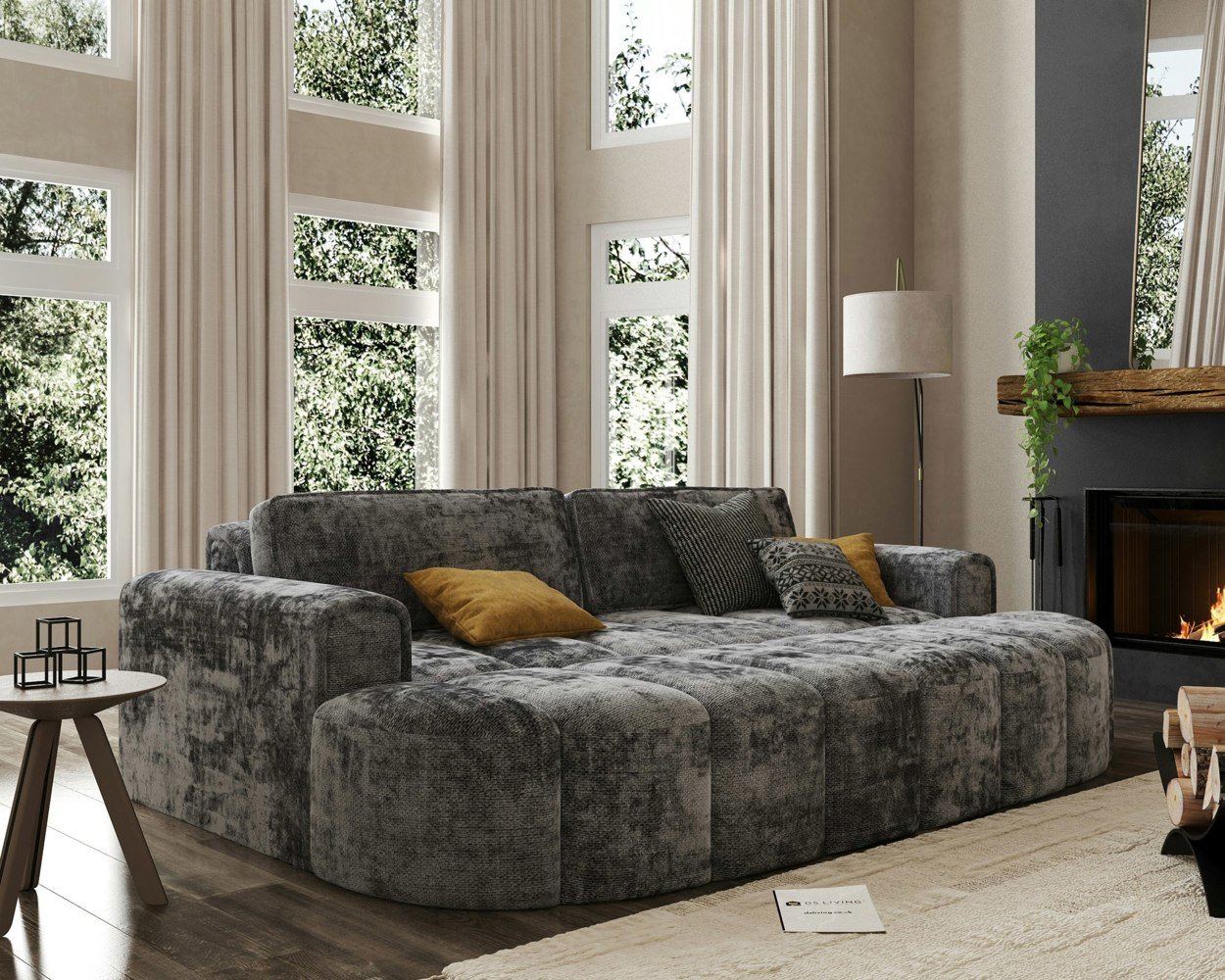 DS Living Rupert 4 Seater Fabric Modular Sofa - Grey