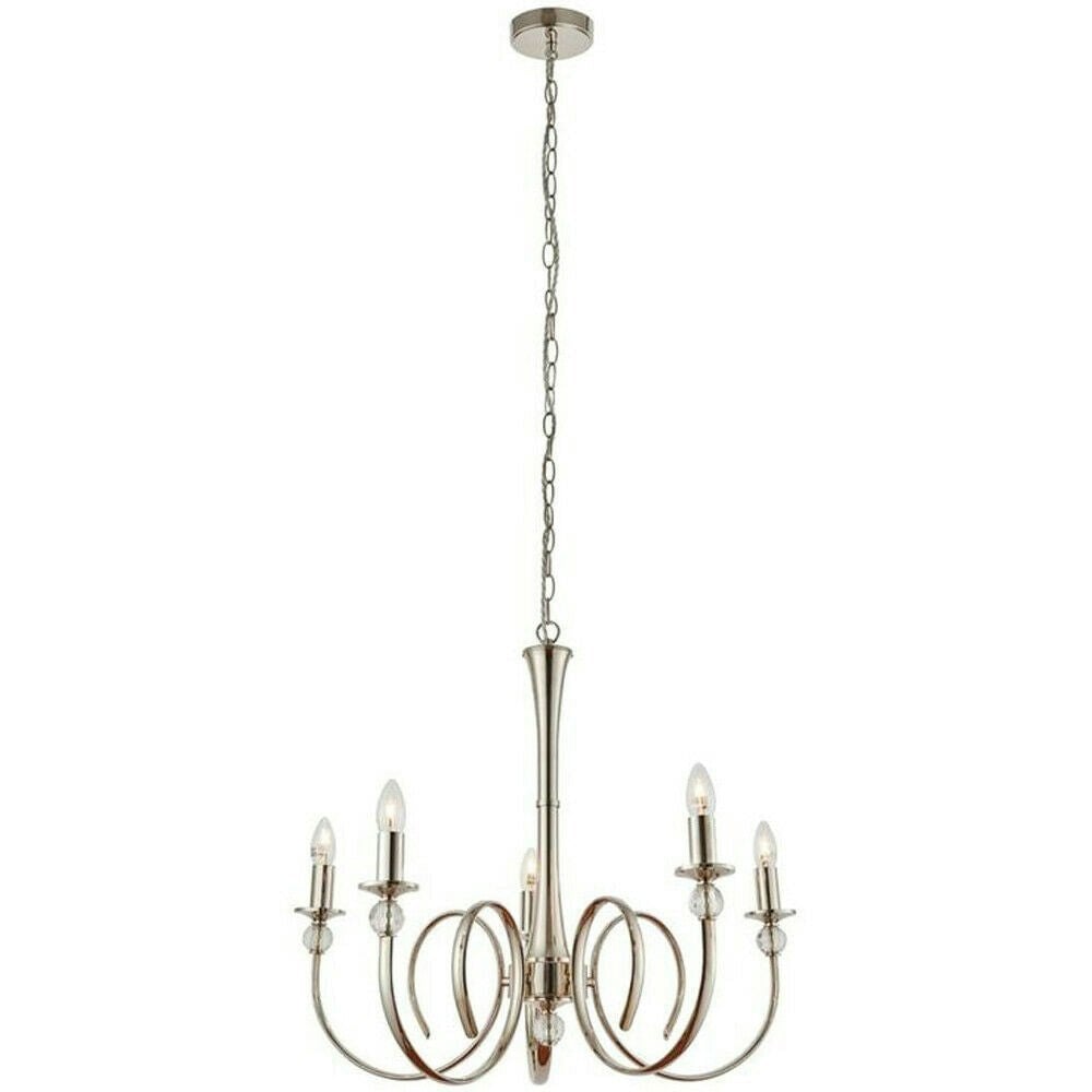Luxury Hanging Ceiling Pendant Light Bright Nickel & Crystal 5 Lamp Chandelier Loops