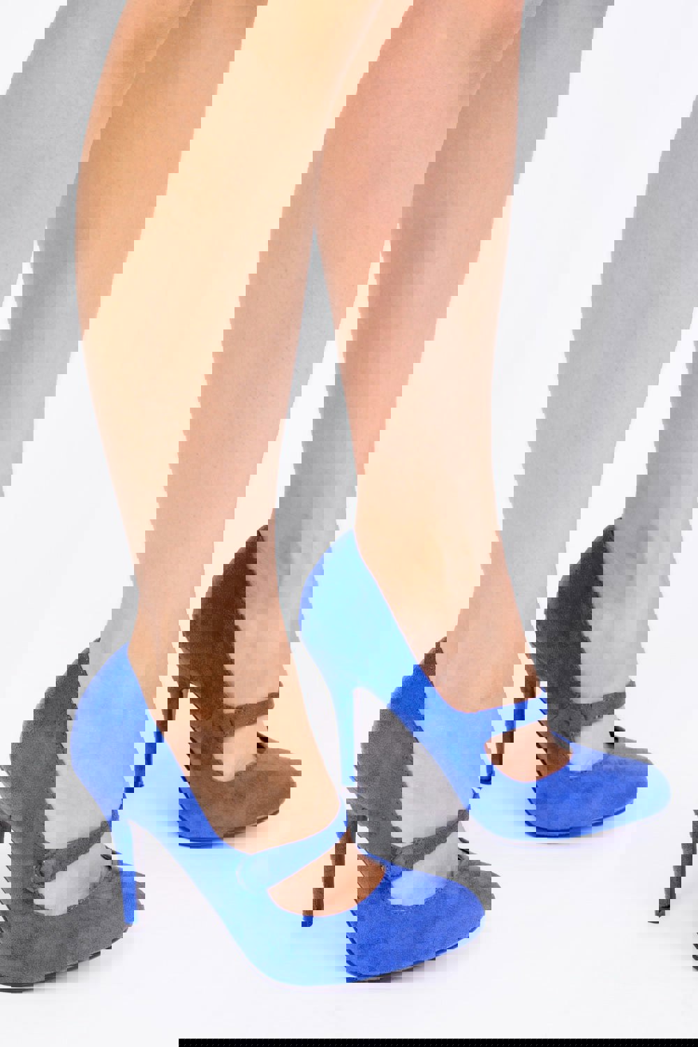 Where's That From Diana High Heel Court Pump With Front Strap in Blue Suede