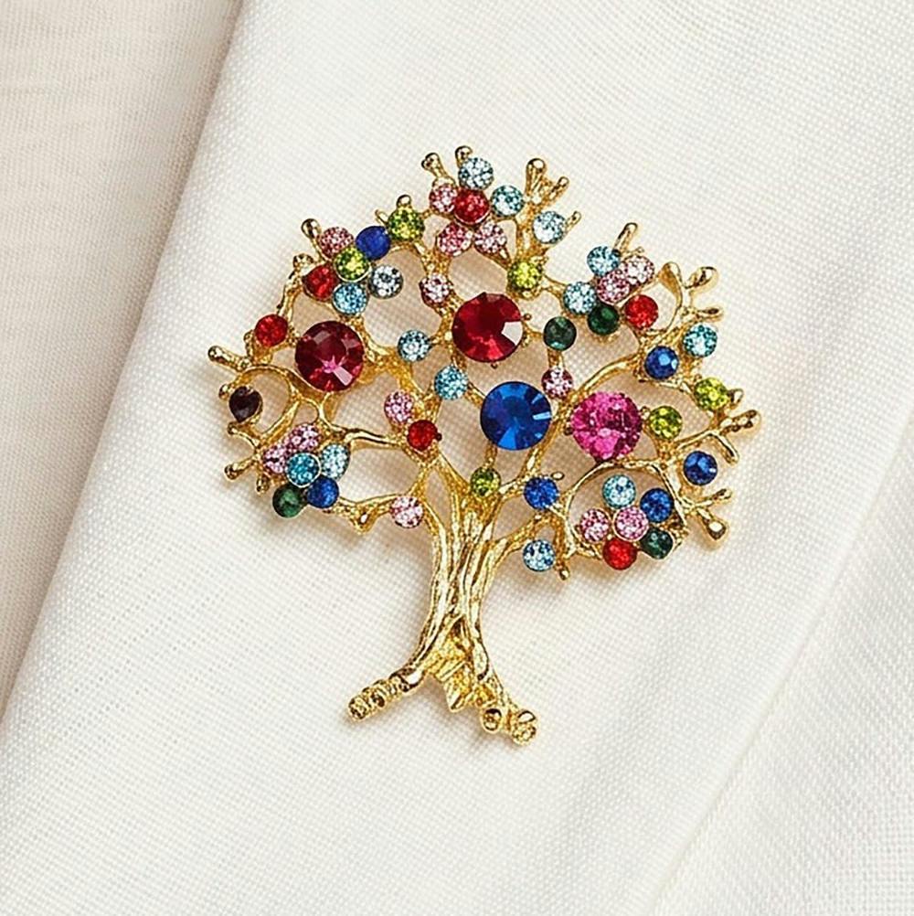 Pia Strength of Colour Gold-Tone Crystal Tree Brooch