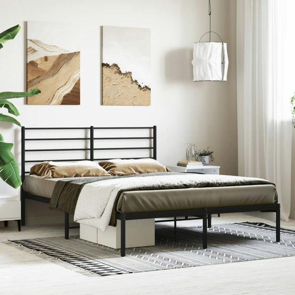 Berkfield Metal Bed Frame with Headboard Black 120x190 cm 4FT Small Double