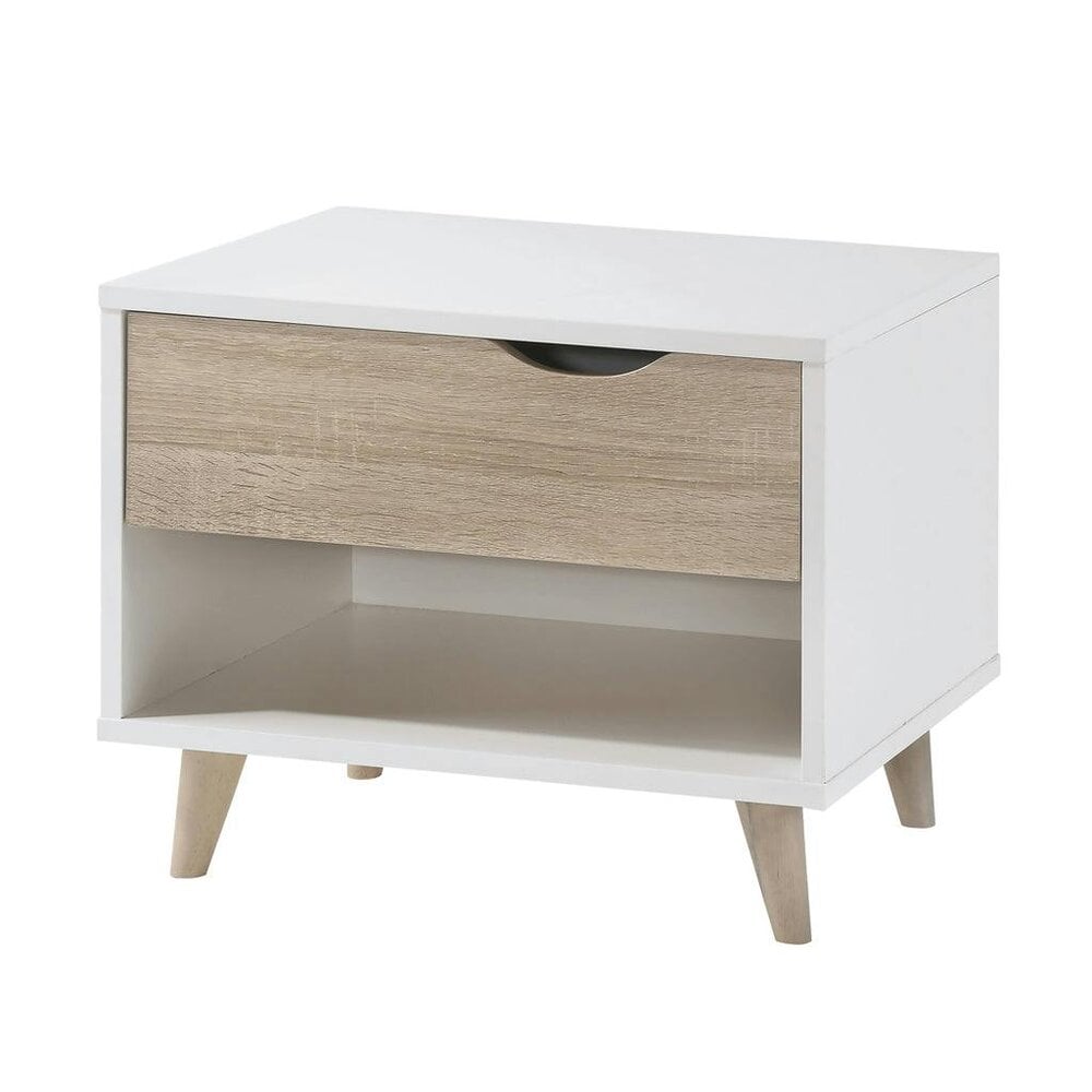 Wyld Haus Skerries 1 Drawer Bedside White and Natural Oak Wood Bottom Shelf