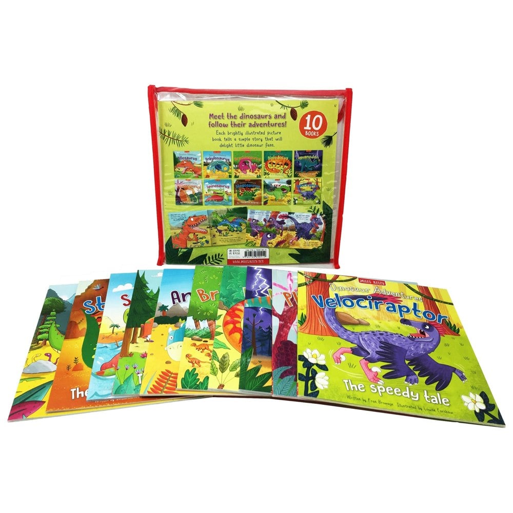 Dinosaur Adventures 10 Books Bag Collection Set Allosaurus Ankylosaurus Brachiosaurus ..