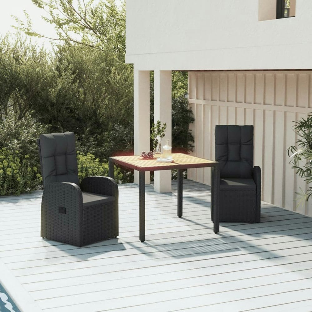 Berkfield 3 Piece Garden Dining Set Black Poly Rattan&Solid Wood Acacia