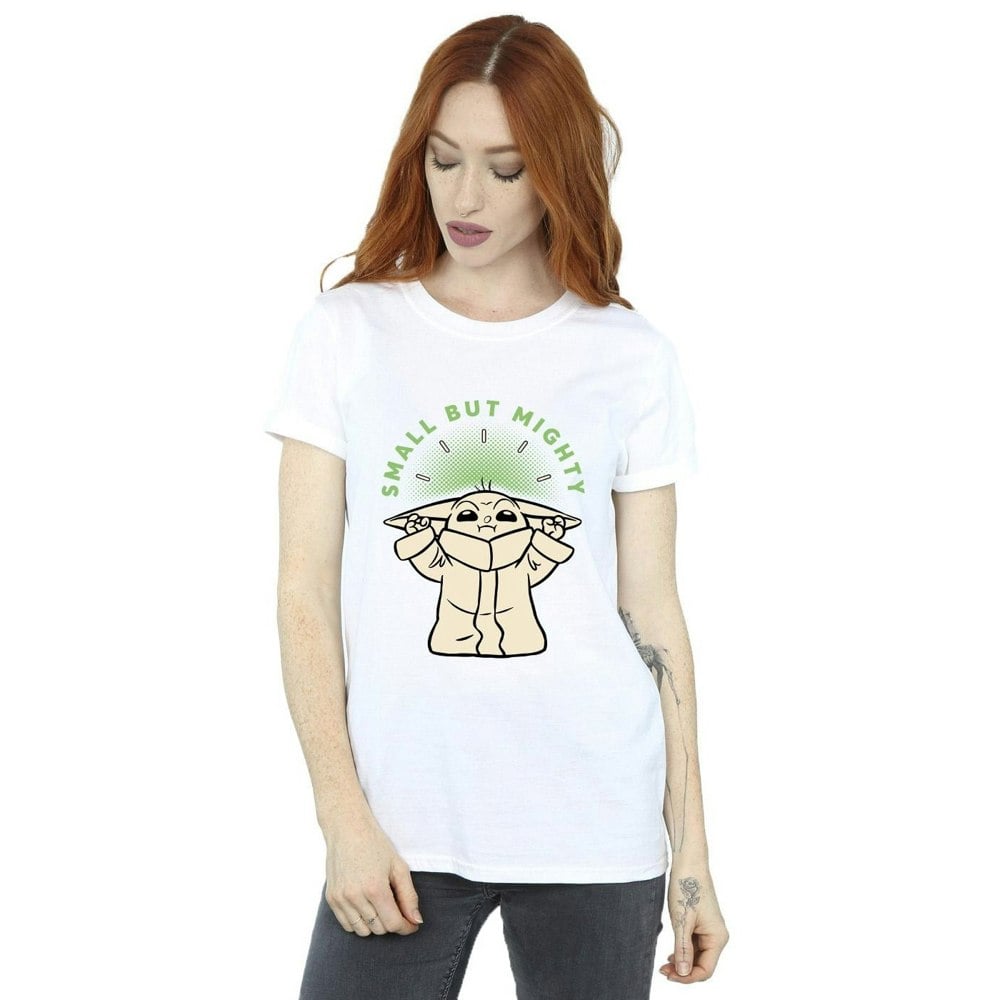 Star Wars Womens/Ladies The Mandalorian Small But Mighty Grogu Cotton Boyfriend T-Shirt - White