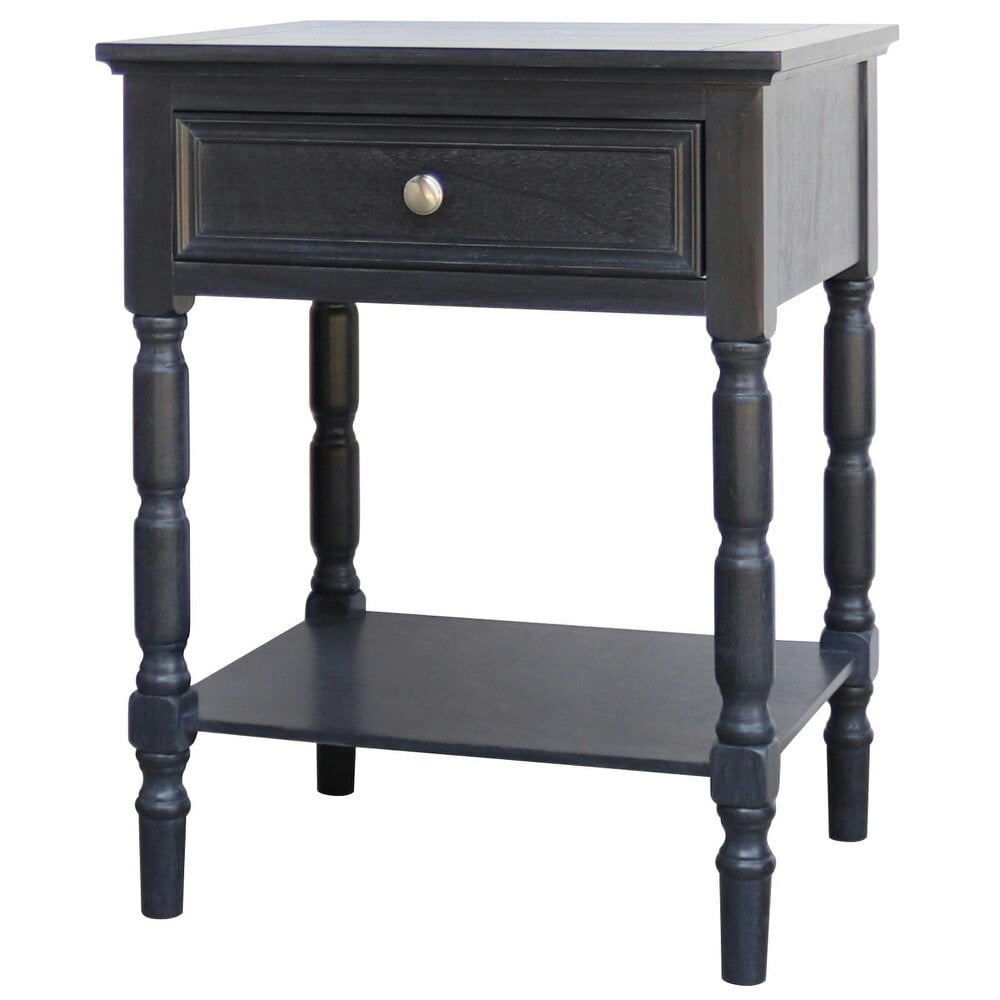 Wyld Haus San Antonio Vintage Black Wooden Bedside Table with Drawer and Shelf