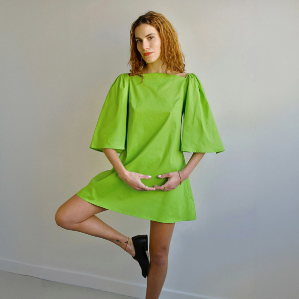 Blue Nude ~ Slow Fashion Brand - Delphine Cotton Poplin Mini Dress in Lime Green