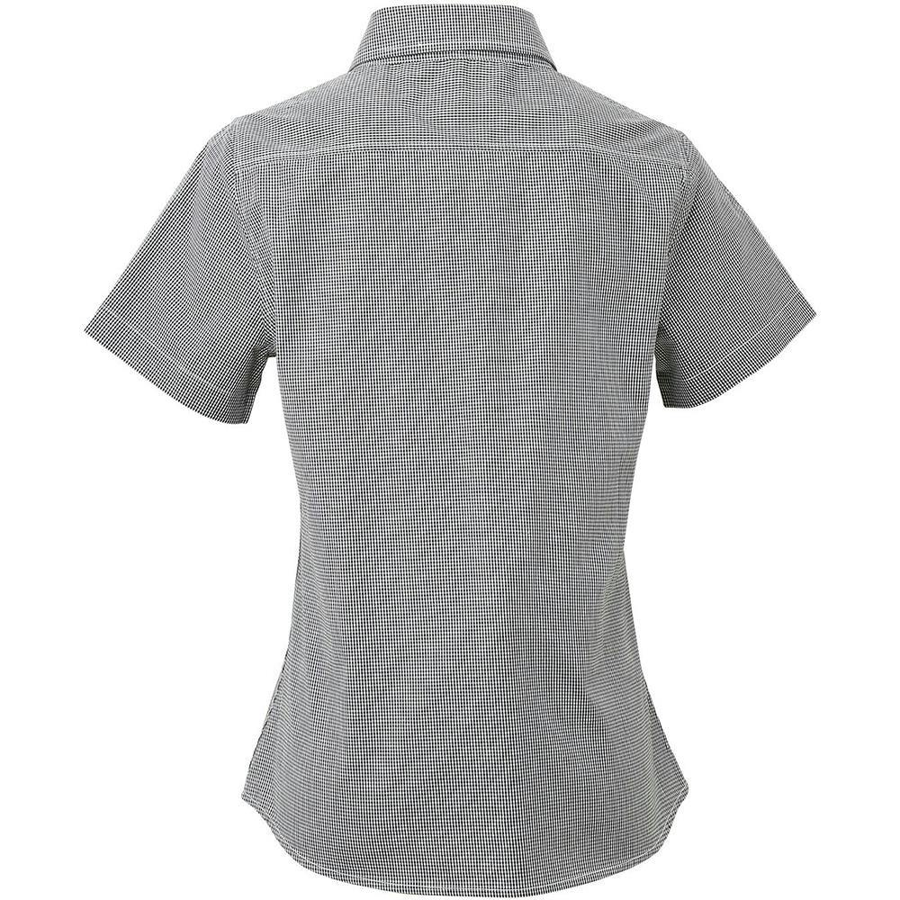 Premier Womens/Ladies Microcheck Short Sleeve Cotton Shirt - Black/White