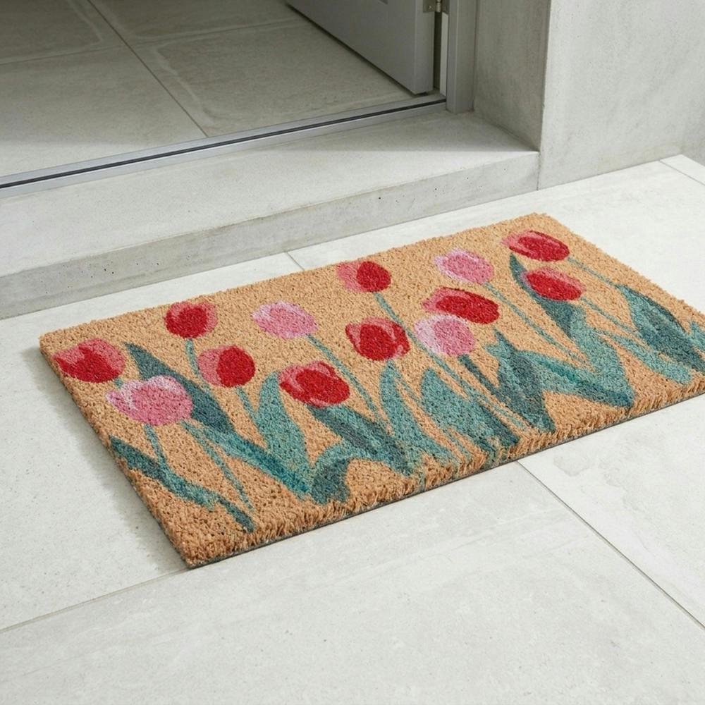 Garden Greatness Decorative Tulips Natural Coir Doormat