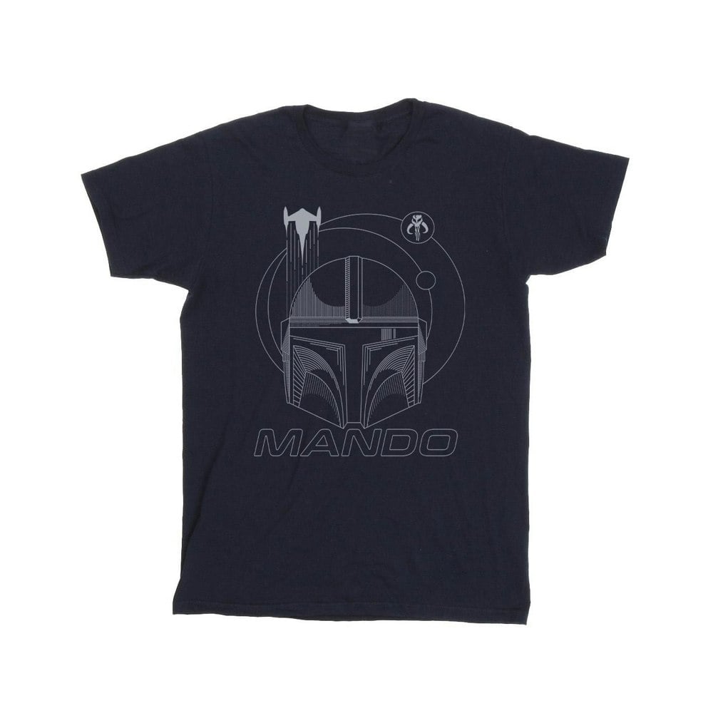Star Wars Mens The Mandalorian Rings Helmet T-Shirt - Navy Blue