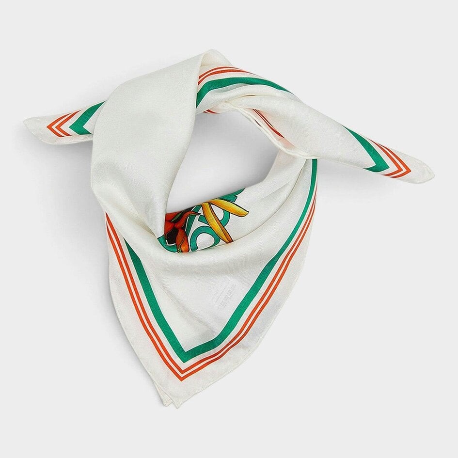 Casablanca Logo Silk Twill Scarf Tennis Club White