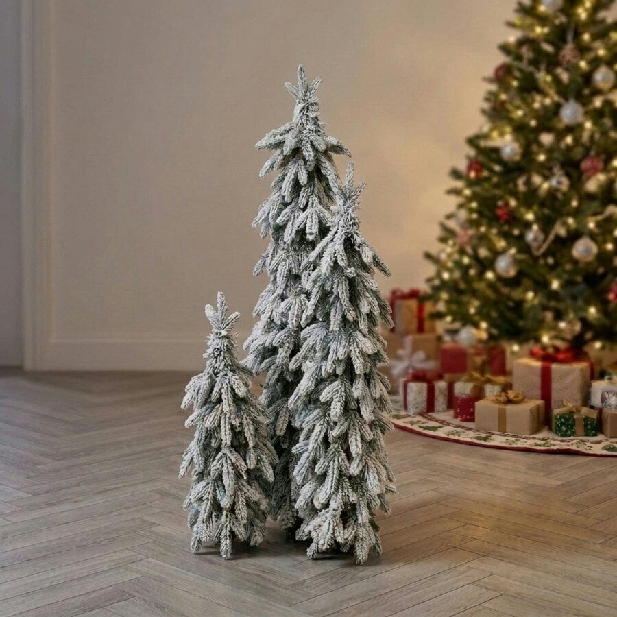 Garden Greatness 4ft Heritage Fir Artificial Snowy Christmas Trees Set of 3