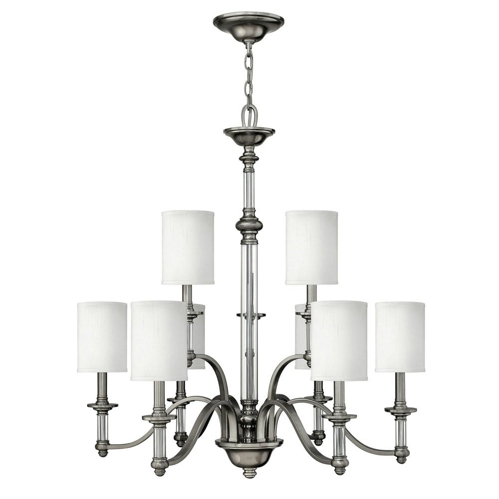 9 Bulb Chandelier Hanging Pendant LIght Brushed Nickel LED E14 60W Bulb Loops