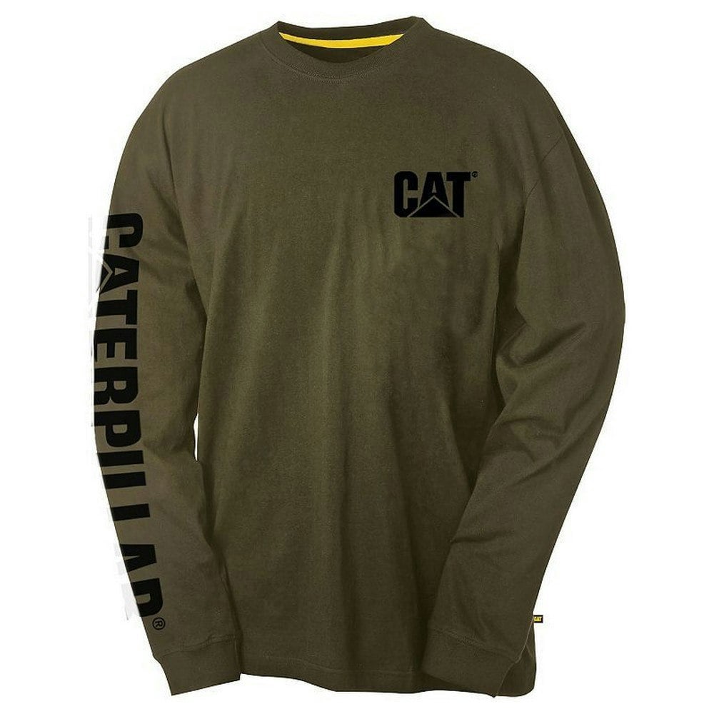 Caterpillar Mens Trademark Banner Long Sleeve T-Shirt - Green