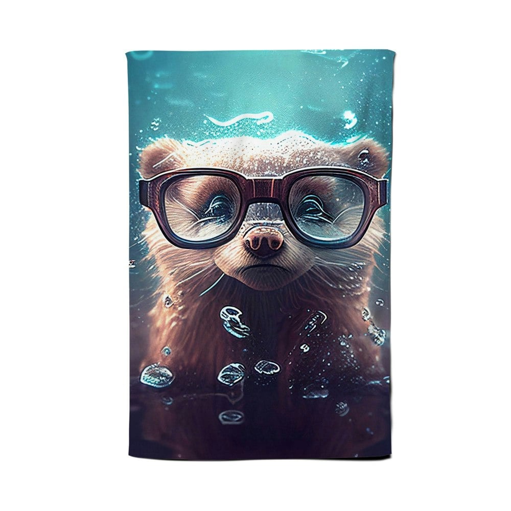 Warren Reed Ferret With Glasses Splashart Water Tea Towel