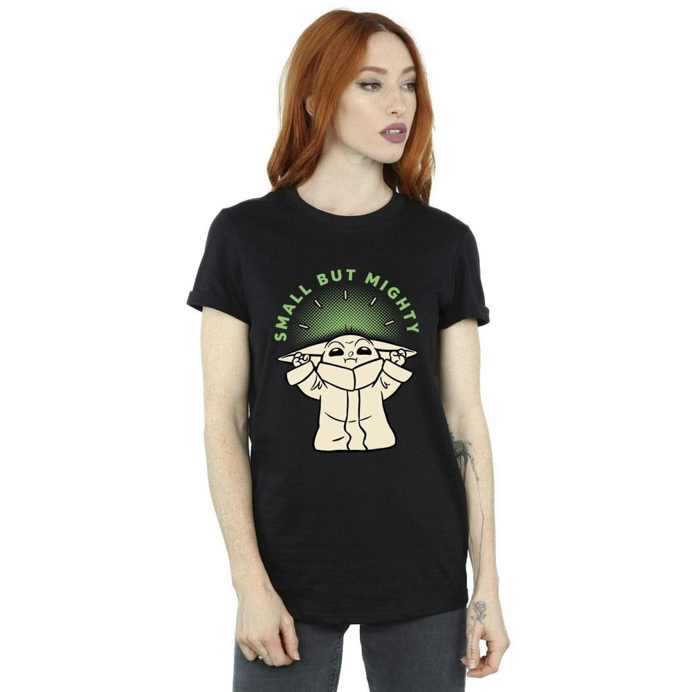 Star Wars Womens/Ladies The Mandalorian Small But Mighty Grogu Cotton Boyfriend T-Shirt - Black