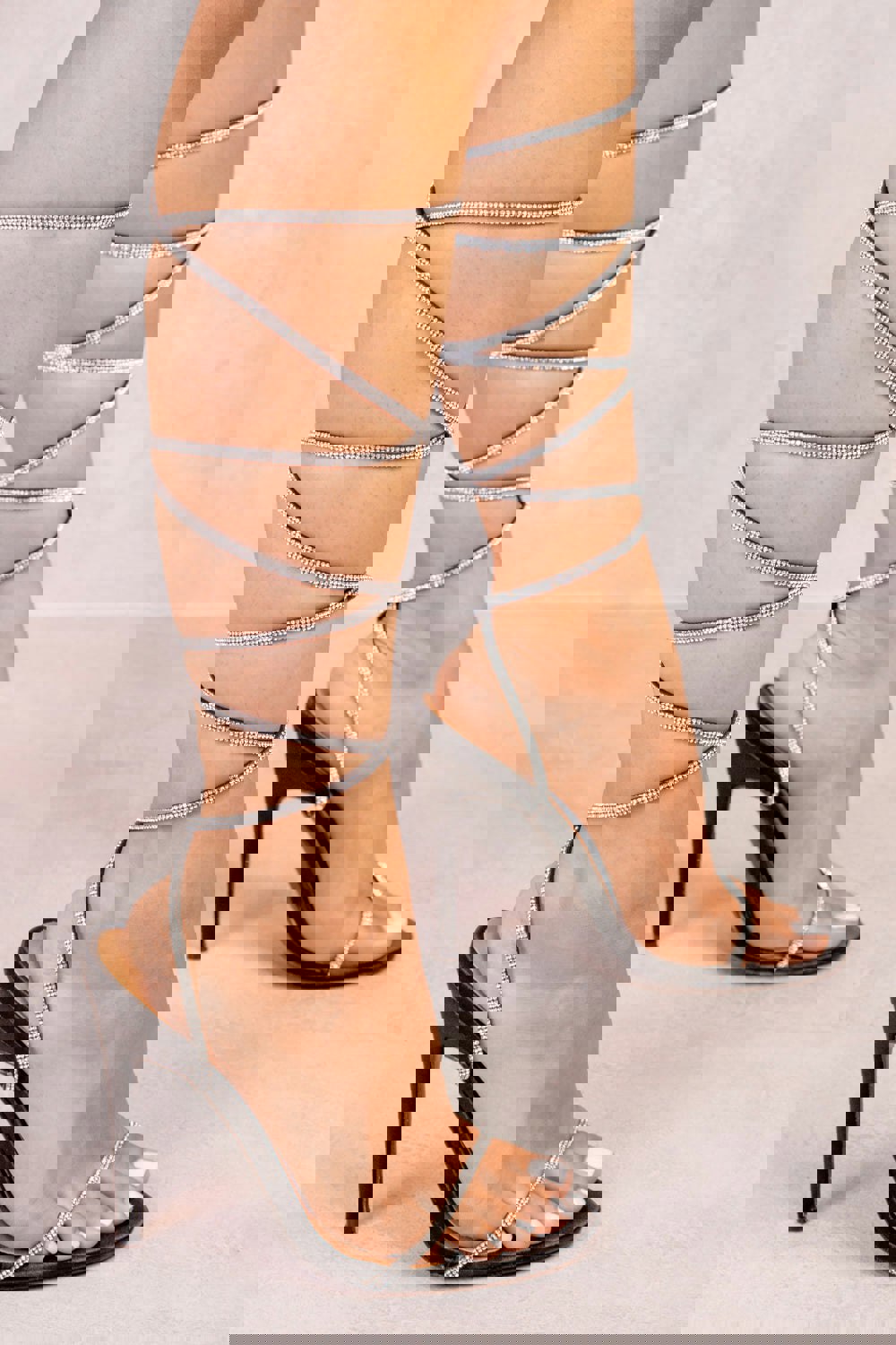 Where's That From Ophelia Diamante Strap Lace Up Tie Leg High Heels in Black Silk
