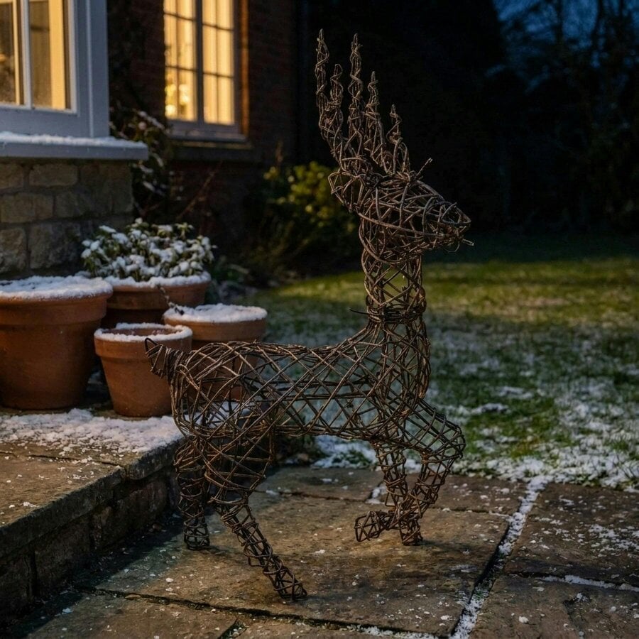 Garden Greatness Brown Rattan Standing LED Stag Light