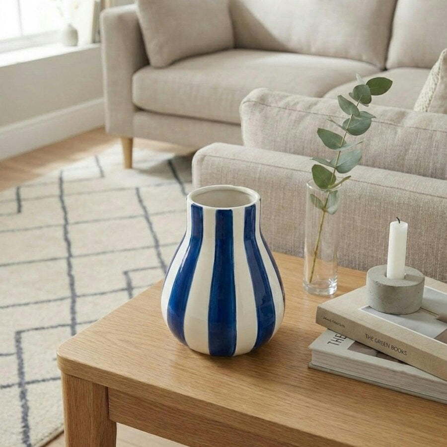 Garden Greatness Aura Blue Stripe Decorative Vase